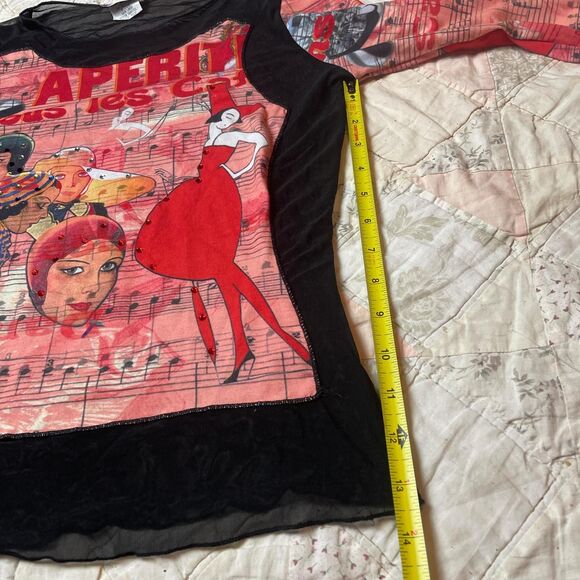 clio rare y2k half solid half mesh top with pink graphic - Picture 3 of 8